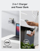 أنكر 521 باور كور فيوجن باور بانك - شاحن حائطي 45 وات مع شاحن محمول، منفذ USB-C مزدوج - أبيض