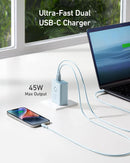 أنكر 521 باور كور فيوجن باور بانك - شاحن حائطي 45 وات مع شاحن محمول، منفذ USB-C مزدوج - أبيض