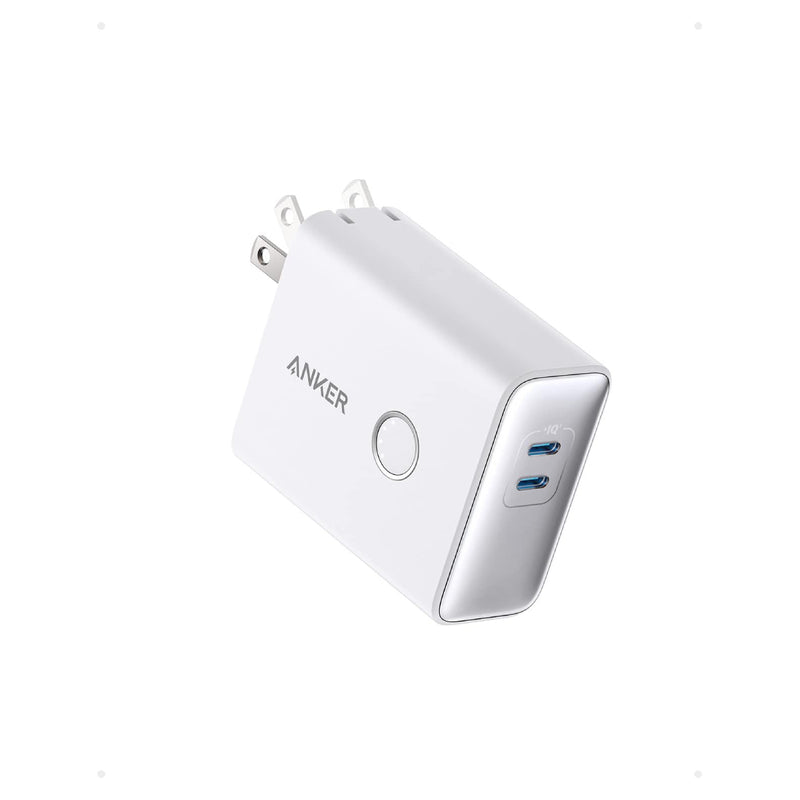بنك الطاقة Anker 521 - PowerCore Fusion - شاحن حائطي 45 واط مع شاحن محمول، منفذ USB-C مزدوج - أبيض