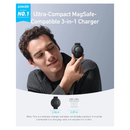 أنكر ماجو لوحة شحن 3 في 1 قابلة للطي، شاحن لاسلكي Qi2 بقوة 15 وات - أسود