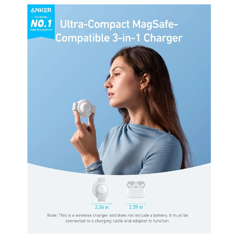 Anker MagGo 3-in-1 Foldable Charging Pad 15W Qi2 Wireless Charger - Black