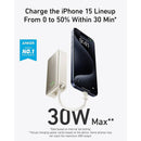 أنكر نانو باور بانك 10000 مللي أمبير/ساعة - 30 وات مزود بكابل USB-C مدمج - أبيض صدفي