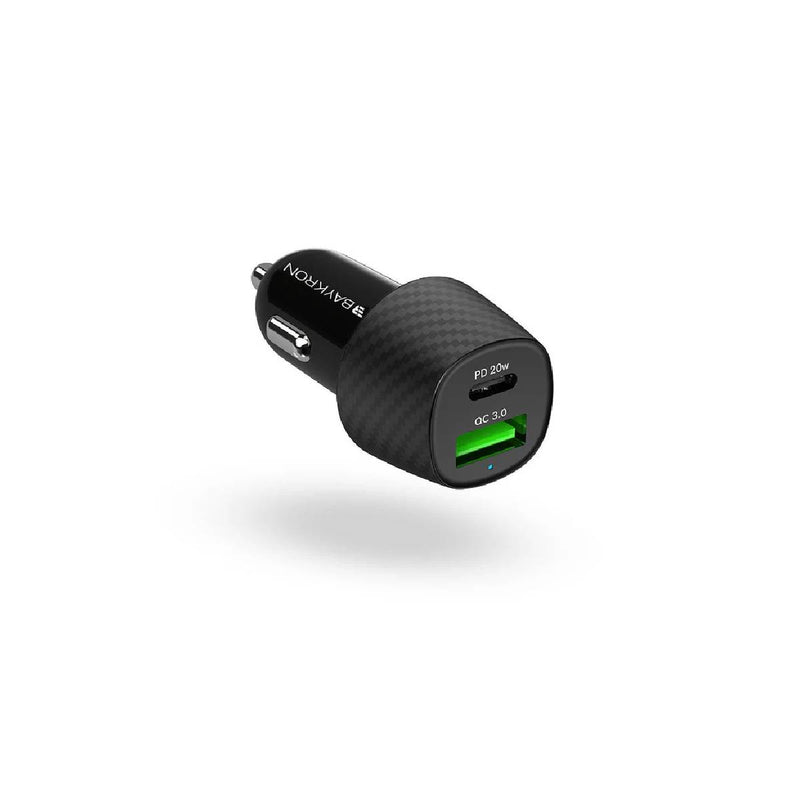 شاحن سيارة باي كرون بريميوم USB QC 3.0 - USB-C PD 20 واط - أسود