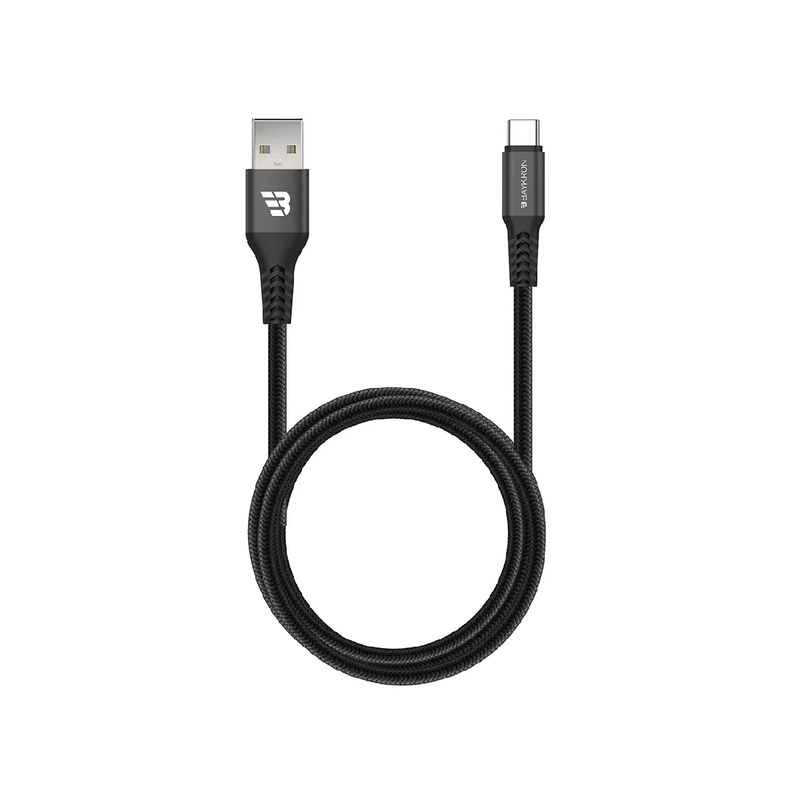 BayKron Premium 1.2M USB-A to USB-C 3.0A Charge and Sync Cable with Ultra Durable Bullet-Proof Aramid Fiber Exterior - Black