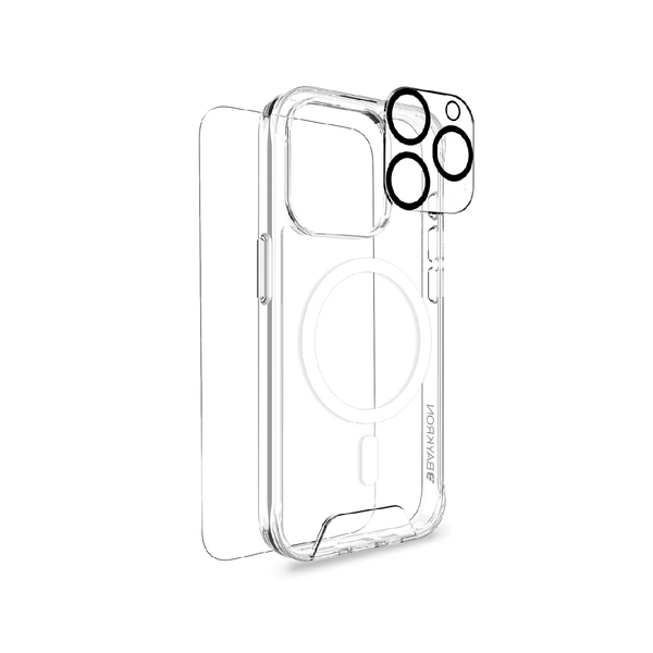 BayKron Smart Slim X 3 in 1 Mag Kit 6.7" includes 2D Clear Screen & Lens Protector and Slim X Mag Case For iPhone 15 Pro Max - Clear