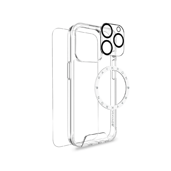 BayKron Smart Slim X 4 in 1 Kit 6.7" includes 2D Clear Screen Lens Protector, Slim X Case and Mag Ring For iPhone 15 Pro Max - Clear