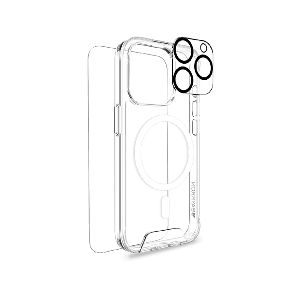 Baykron Smart Slim X 3 in 1 Mag Kit 6.1" includes 2D Clear Screen & Lens Protector and Slim X Mag Case For iPhone 15 Pro - Clear