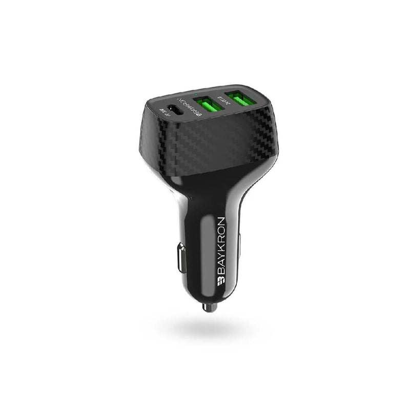 شاحن سيارة باي كرون بريميوم بمنفذي USB QC 3.0 - USB-C PD 20 واط - أسود
