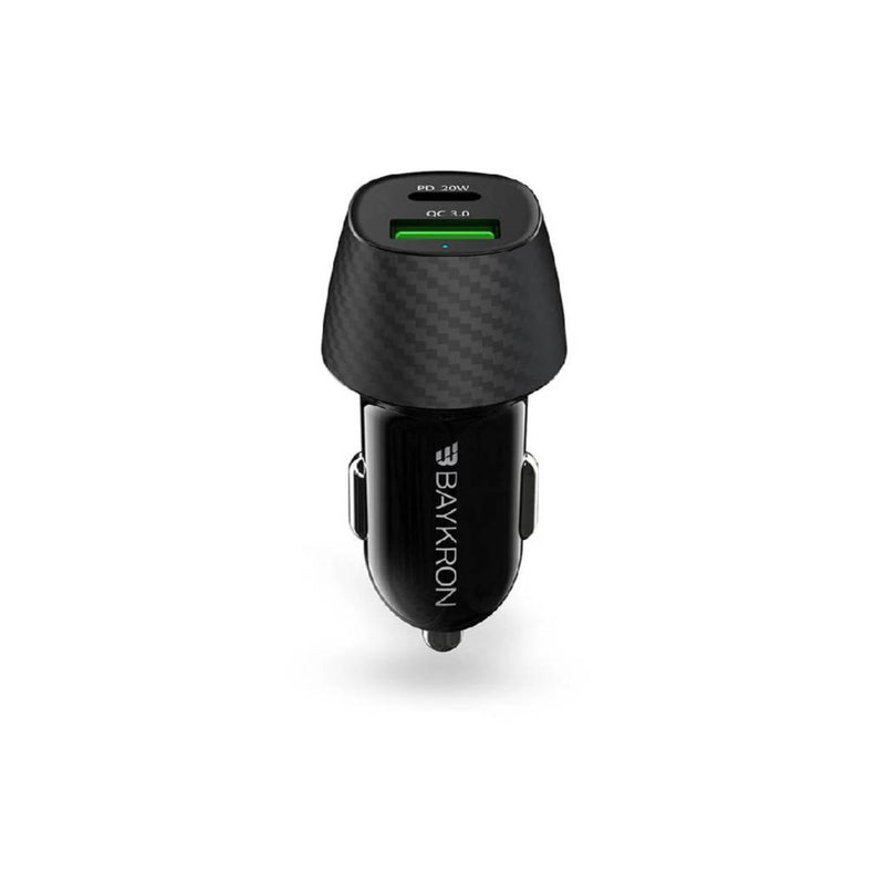 شاحن سيارة باي كرون بريميوم USB QC 3.0 - USB-C PD 20 واط - أسود