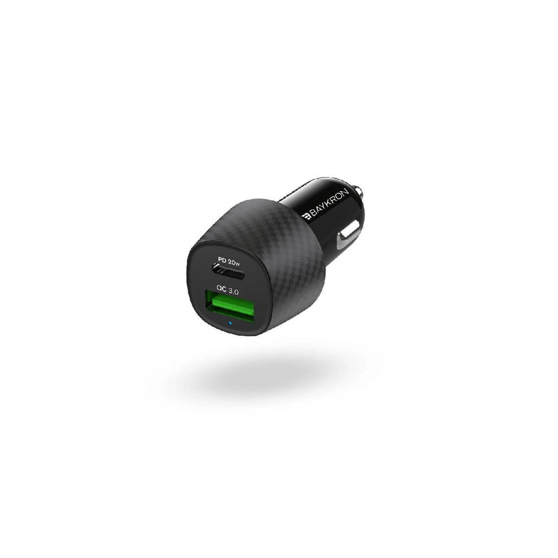 شاحن سيارة باي كرون بريميوم USB QC 3.0 - USB-C PD 20 واط - أسود