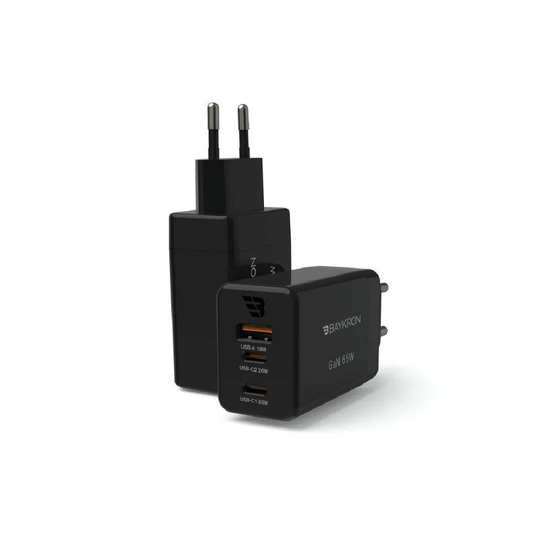 BayKron Premium Gan Ultra Charger USB-C PD65w - 20W, USB-A QC18W - Black