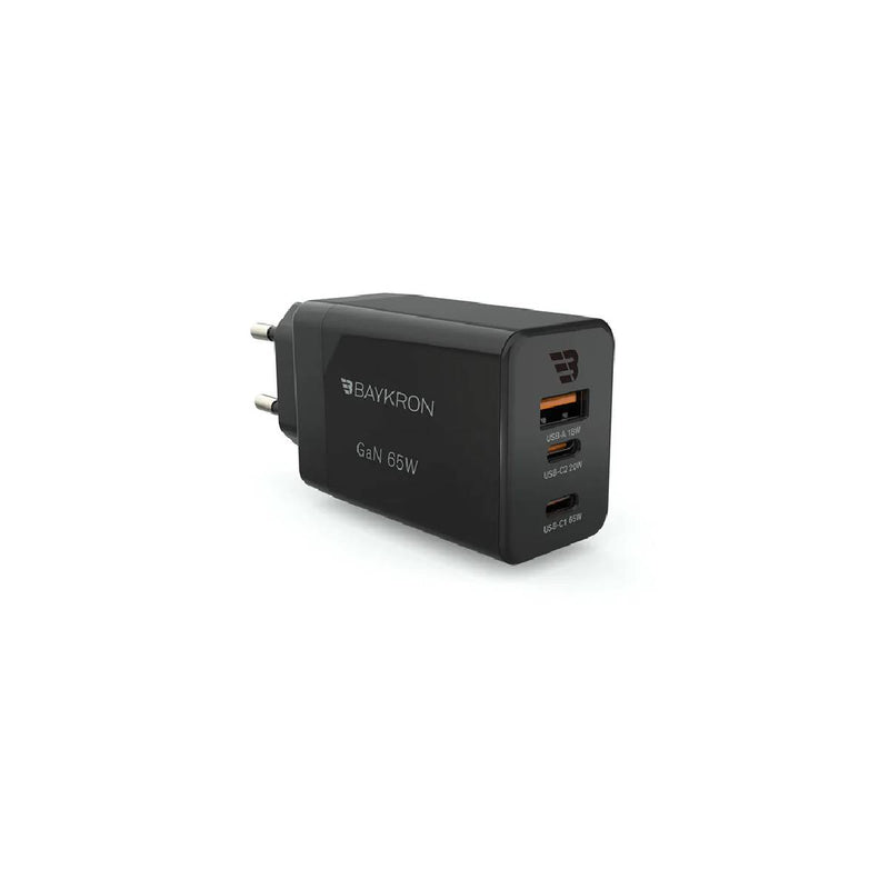 BayKron Premium Gan Ultra Charger USB-C PD65w - 20W, USB-A QC18W - Black
