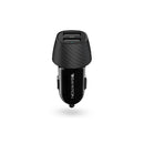 BayKron Smart Car Charger Dual USB Ports 12W - Fast Charging Ports With LED Indicator - Black