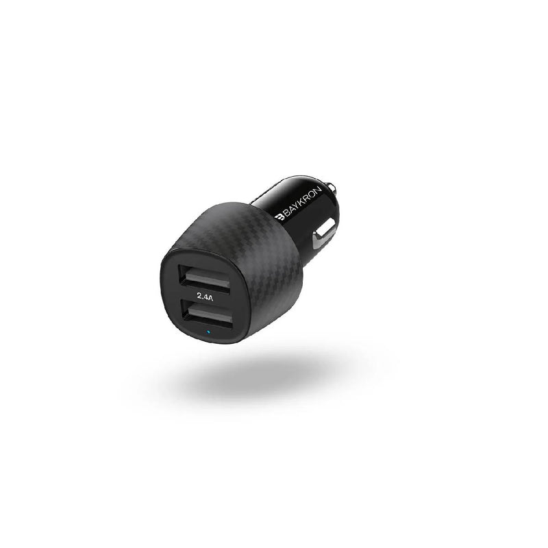 شاحن سيارة ذكي من باي كرون، منفذي USB، 12 وات - منافذ شحن سريع مع مؤشر LED - أسود