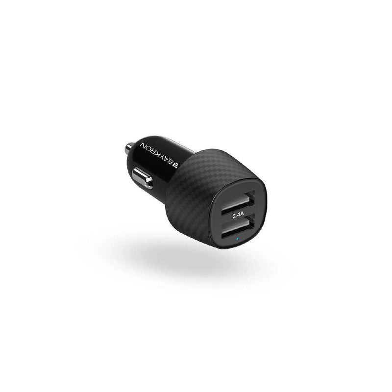 شاحن سيارة ذكي من باي كرون، منفذي USB، 12 وات - منافذ شحن سريع مع مؤشر LED - أسود