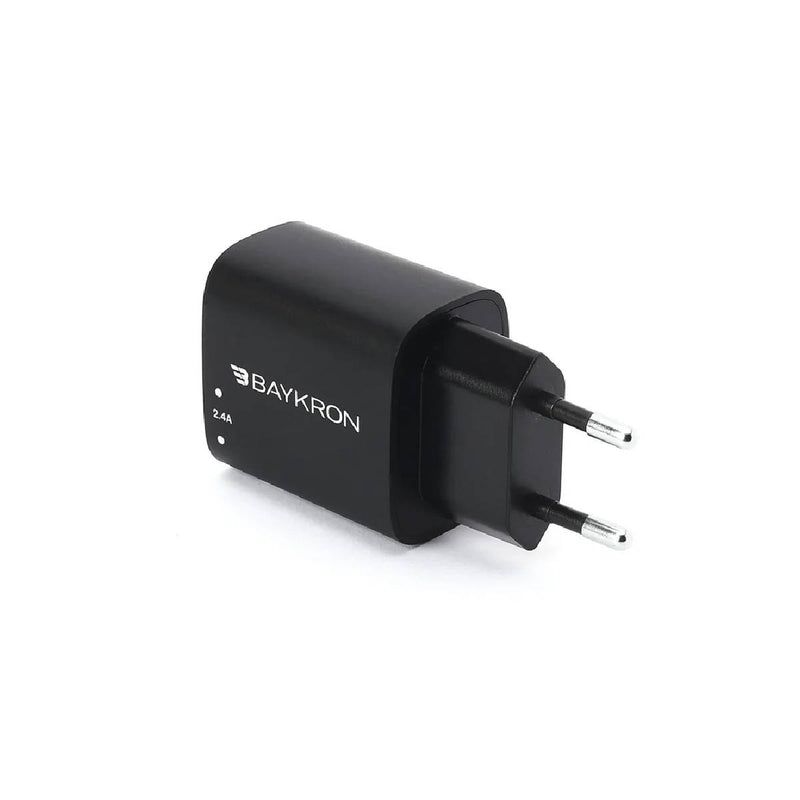 شاحن حائط ذكي من باي كرون بمنفذي USB مزدوجين بقوة 12 وات - منفذي شحن سريع - أسود