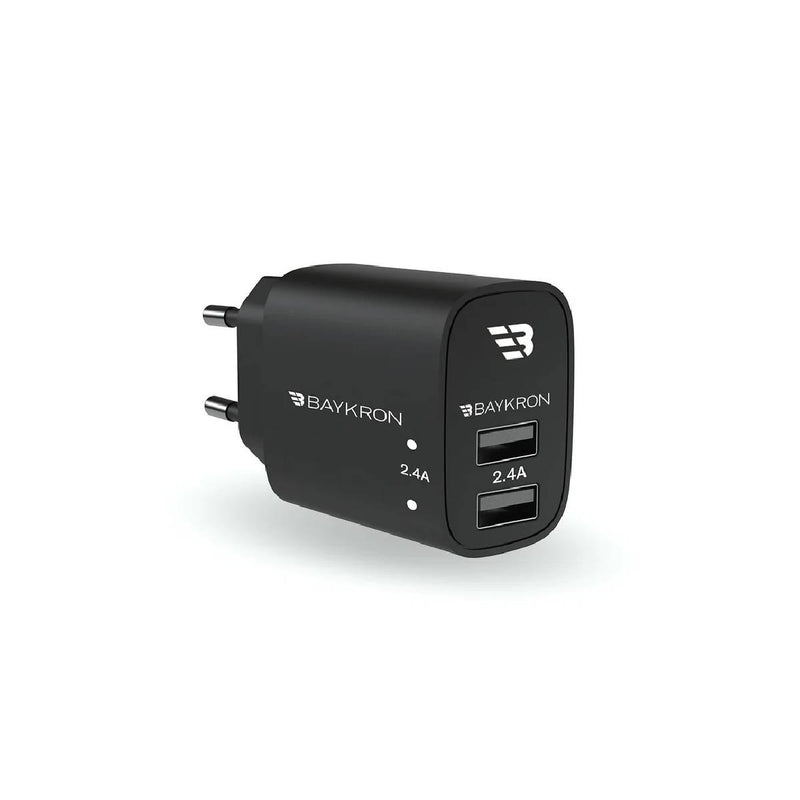 شاحن حائط ذكي من باي كرون بمنفذي USB مزدوجين بقوة 12 وات - منفذي شحن سريع - أسود