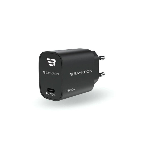 BayKron Smart Wall Charger USB-C PD 20w - Universal High-Speed Charging - Black