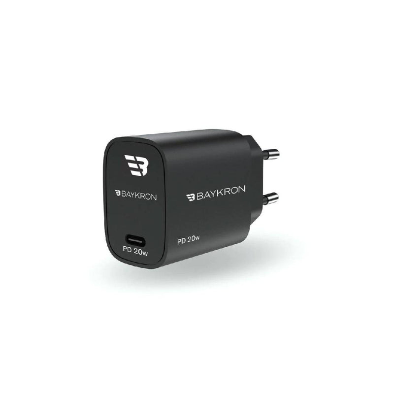 شاحن حائط ذكي من باي كرون بمنفذ USB-C PD بقوة 20 واط - شحن عالمي عالي السرعة - أسود