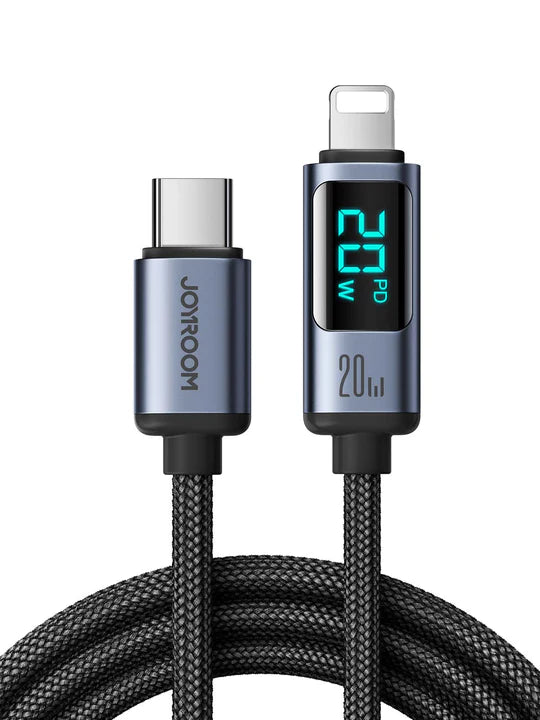 Joyroom USB-C to Lightning Cable, 1.2m - Black Prism Series Digital Display 20W - S-CL020A16 - Black