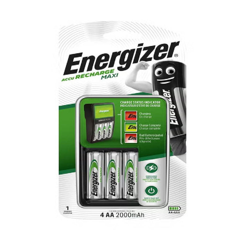 Energizer Accu Recharge Maxi Charger, plus Rechargeble Battery, Size AA, Pack of 4 Blister Card, 2000 mAh