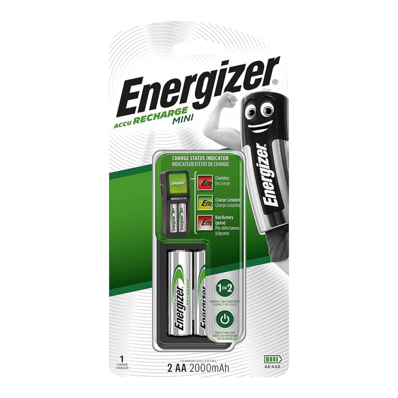 Energizer Mini Recharge Charger, plus Rechargeble Battery, Size AA, Pack of 2 Blister Card, 2000 mAh