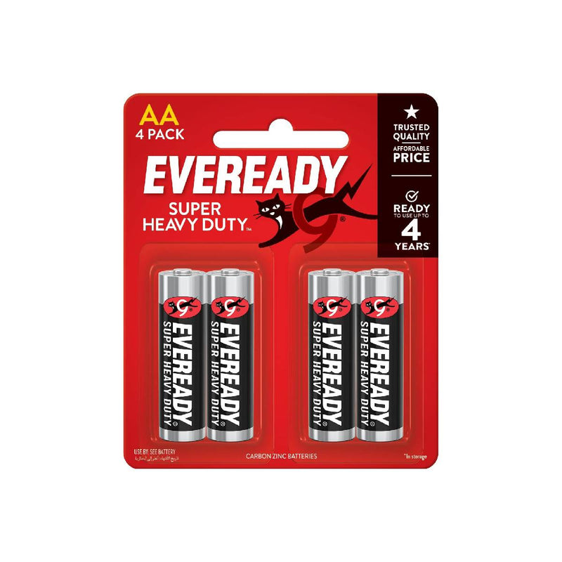 Eveready - AA - 1.5V - 4 Pack - super heavy duty, Leak Resistant Design, Size R6