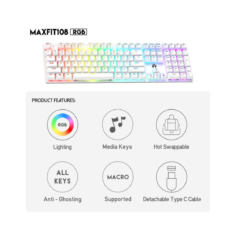 Fantech MaxFit108 RGB Productivity Mechanical Keyboard - White