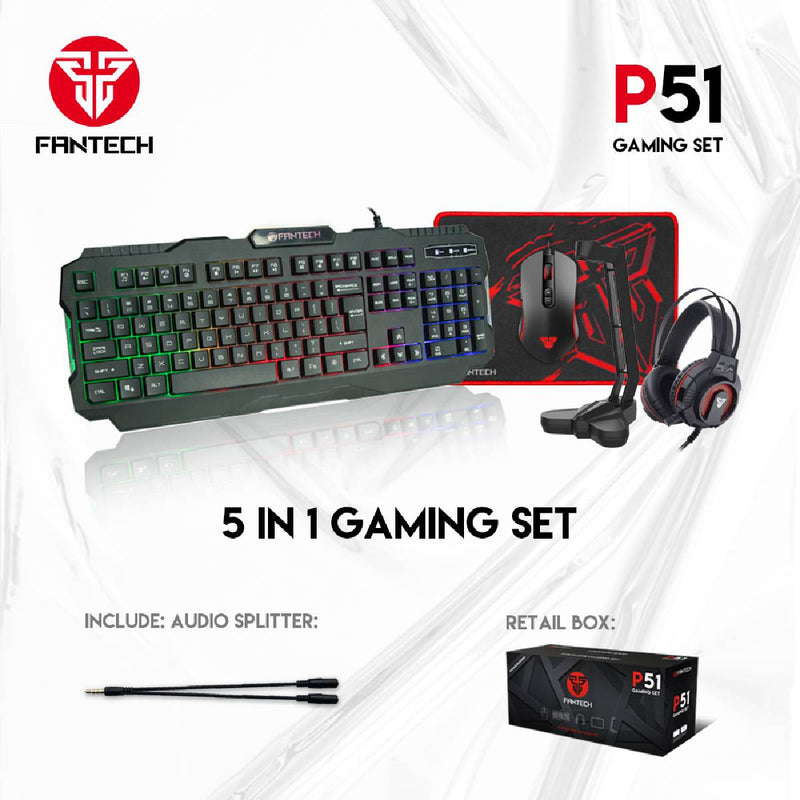 Fantech Flash Headset - Tower Stand - Shikari Keyboard - Vigil Mouse Pad - Crypto Mouse - 5in1 - Power Bundle - Black