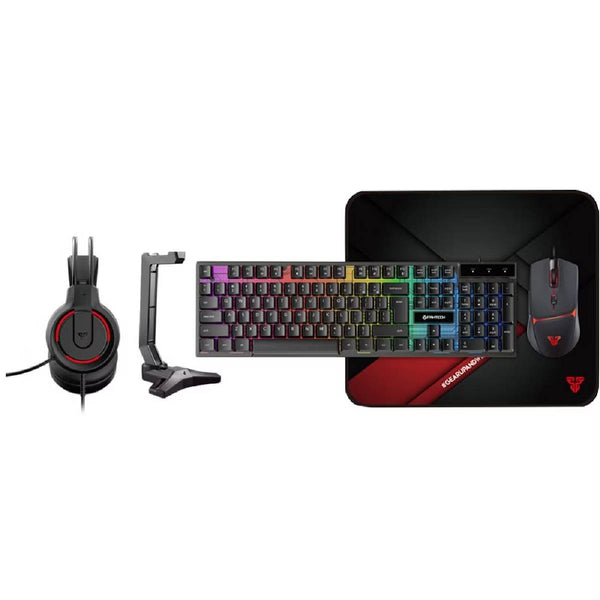 Fantech Flash Headset - Tower Stand - Shikari Keyboard - Vigil Mouse Pad - Crypto Mouse - 5in1 - Power Bundle - Black