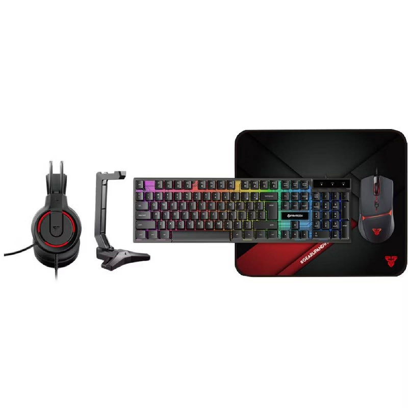 Fantech Flash Headset - Tower Stand - Shikari Keyboard - Vigil Mouse Pad - Crypto Mouse - 5in1 - Power Bundle - Black