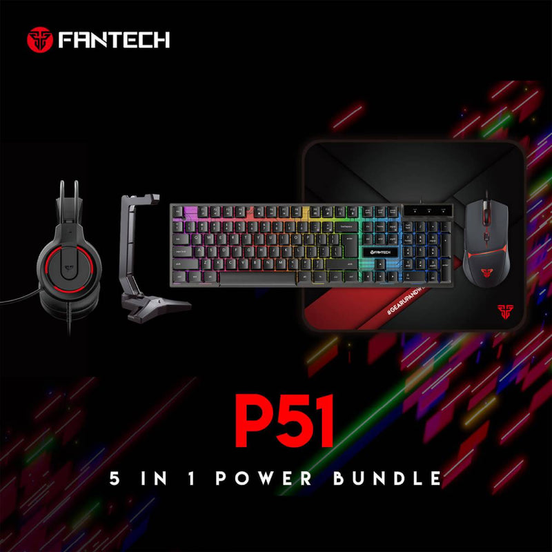 Fantech Flash Headset - Tower Stand - Shikari Keyboard - Vigil Mouse Pad - Crypto Mouse - 5in1 - Power Bundle - Black