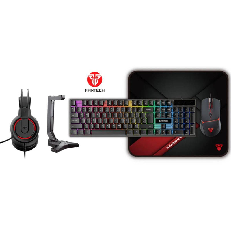 Fantech Flash Headset - Tower Stand - Shikari Keyboard - Vigil Mouse Pad - Crypto Mouse - 5in1 - Power Bundle - Black