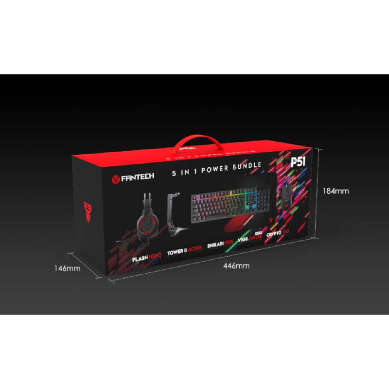 Fantech Flash Headset - Tower Stand - Shikari Keyboard - Vigil Mouse Pad - Crypto Mouse - 5in1 - Power Bundle - Black