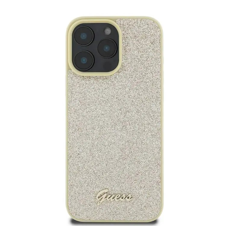 Guess Comfortable Grip Compatible with iPhone 16 Pro Max Drop Protection, Easy Snap-On - Glitter Gold