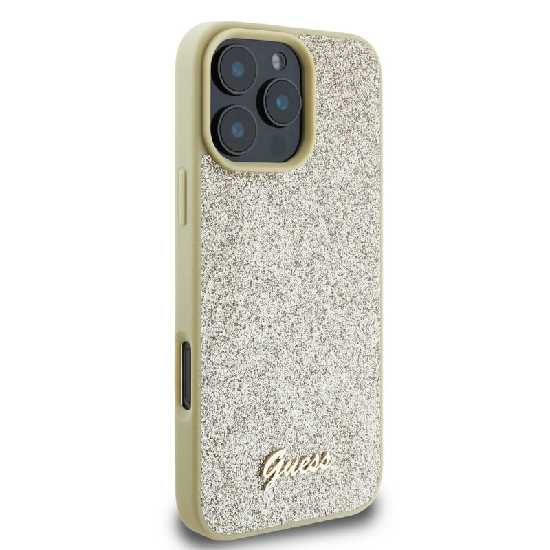 Guess Comfortable Grip Compatible with iPhone 16 Pro Max Drop Protection, Easy Snap-On - Glitter Gold