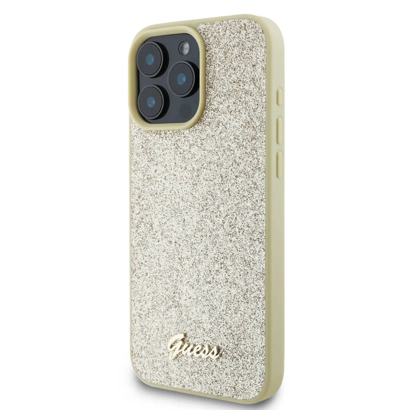 Guess Comfortable Grip Compatible with iPhone 16 Pro Max Drop Protection, Easy Snap-On - Glitter Gold