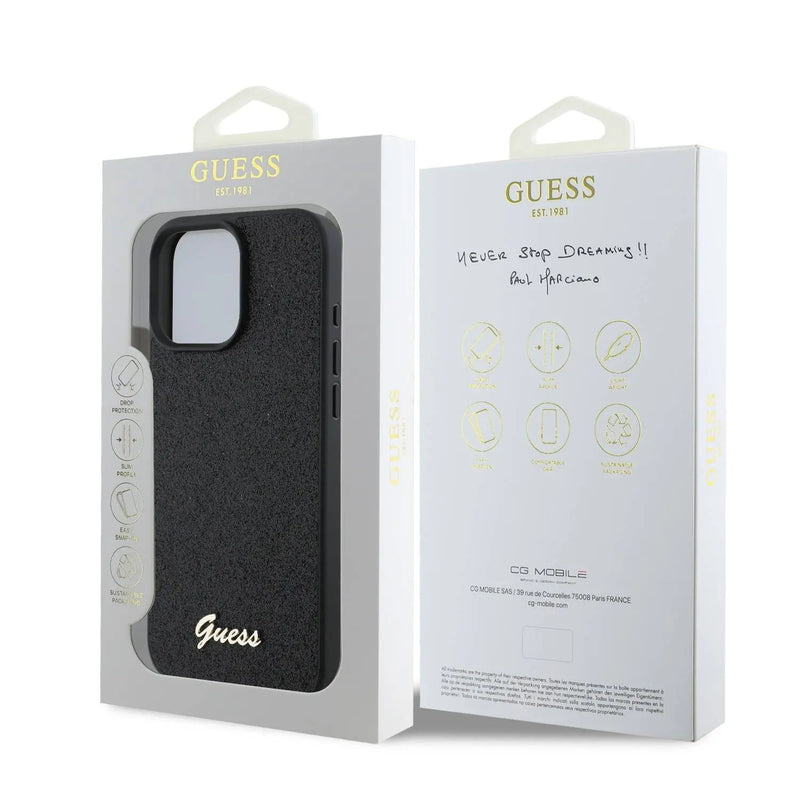 Guess Comfortable Grip Compatible with iPhone 16 Pro Max Drop Protection, Easy Snap-On - Glitter Black