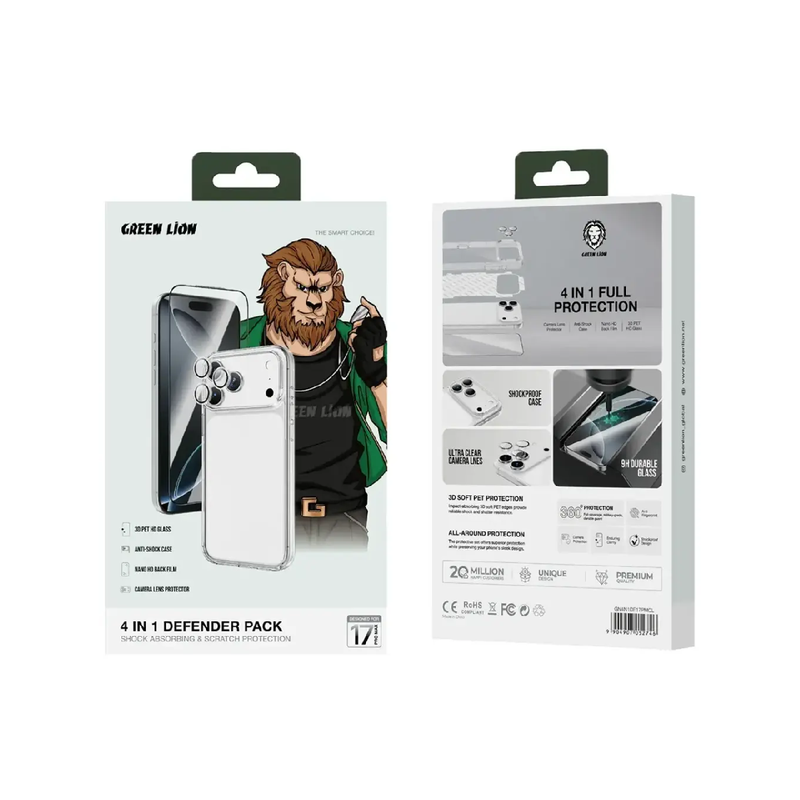 Green Lion For iPhone 17 Pro Max 4 in 1 Defender Pack - Clear