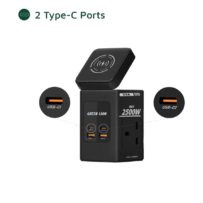 Green Lion GaN 65W Multi Port Travel Adapter - Black
