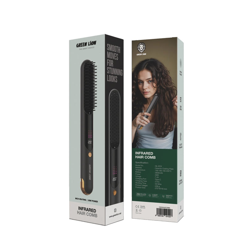 Green Lion Infrared Hair Comb Digital Display 140-200°C Temperature Infrared Function 30W Power - Black