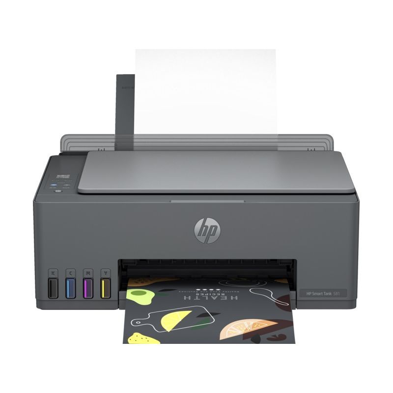 طابعة HP Smart Tank 581 الكل في واحد باللون الرمادي طابعة HP Smart Tank اللاسلكية الكل في واحد، طباعة، مسح ضوئي، نسخ، طباعة حتى 6000 صفحة باللون الأسود أو 6000 صفحة ملونة - باللون الرمادي
