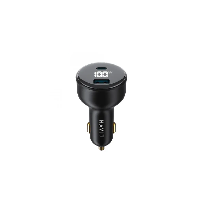 Havit CC100W PD + USB-A Digital Display 100W Fast Car Charger - Black