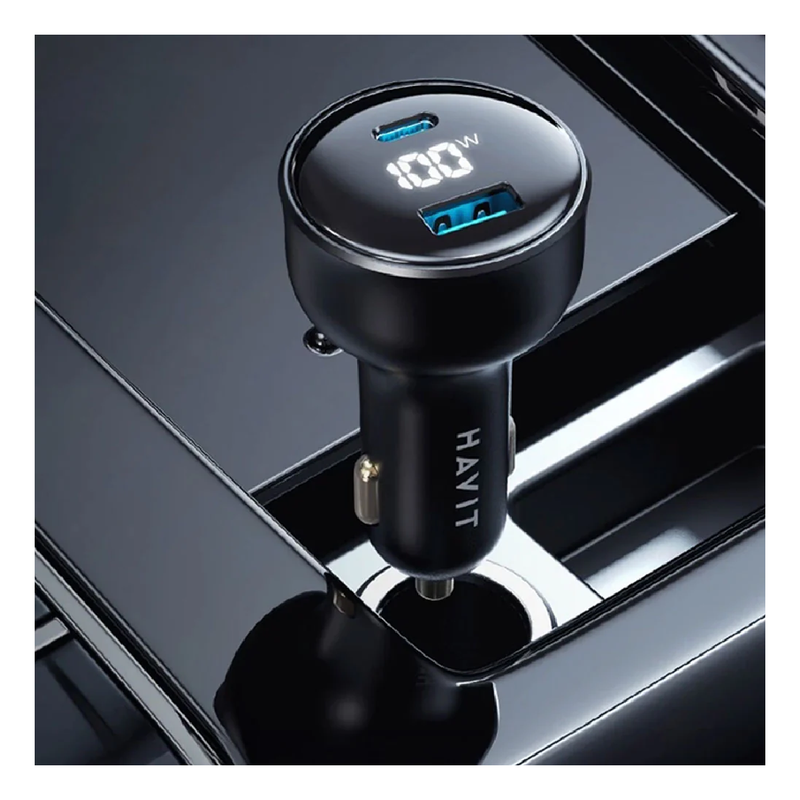 Havit CC100W PD + USB-A Digital Display 100W Fast Car Charger - Black