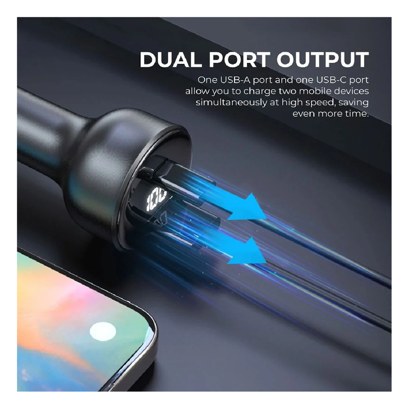 Havit CC100W PD + USB-A Digital Display 100W Fast Car Charger - Black