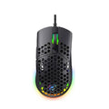 هافيت MS1036 ماوس الألعاب السلكي RGB، ماوس الألعاب خفيف الوزن للغاية، هيكل قرص العسل قابل للتعديل بدقة 7200 نقطة في البوصة، 7 أزرار قابلة للبرمجة