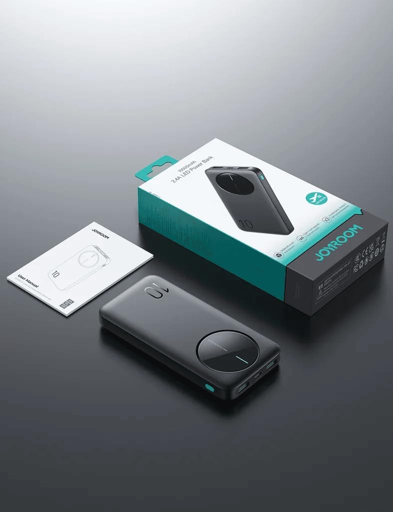 Joyroom 2.4A LED Power Bank with 3 Ports, 22.5W﻿, Output 2USB + Type-C 10000mAh - Black