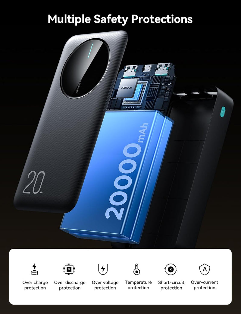 Joyroom 2.4A LED Power Bank with 3 Ports, 22.5W﻿, Output 2USB + Type-C 20000mAh - Black