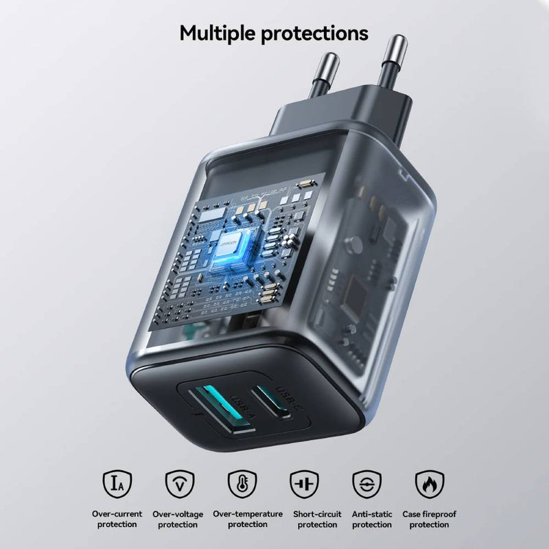 Joyroom 25w Dual-Port A+C Charger Fast Charge 2 Devices Simultaneously - Black