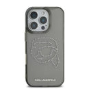 Karl Lagerfeld IML Hard Case with Rhinestones Karl Head Logo for iPhone 16 Pro Max, Easy Snap-On - Black